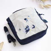 Buddha Stones Embroidered Butterfly Lotus Magnolia Cotton Linen Tote Crossbody Bag Shoulder Bag Handbag Crossbody Bag BS 3