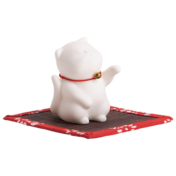 Buddha Stones Mini Cute Cat Ceramic Healing Incense Burner Desk Decoration