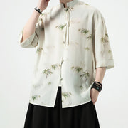 Buddha Stones Green Yellow Bamboo Leaves Print Half Sleeve Shirt Men's T-shirt