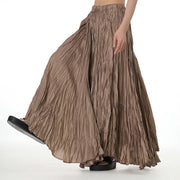 Buddha Stones Solid Color Loose Long Elastic Waist Skirt 31
