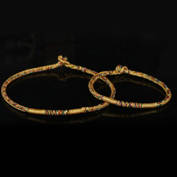 Buddha Stones Handmade Gold Multicolored Rope Protection Braided Bracelet Anklet Bracelet Anklet BS 16