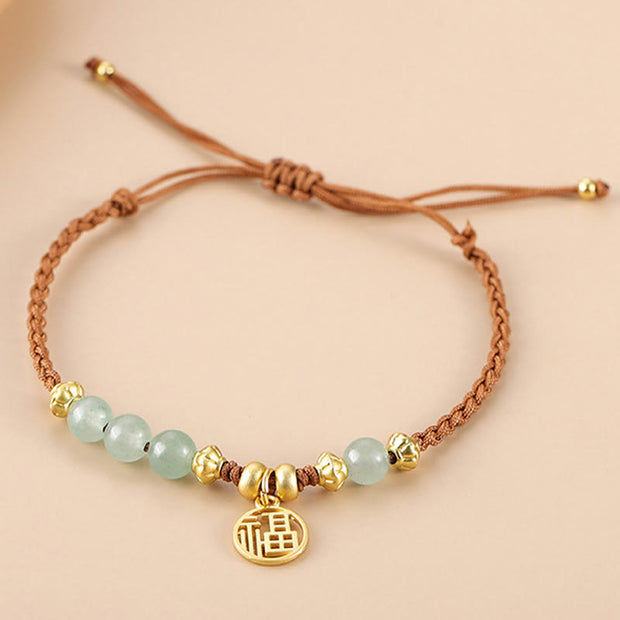 Buddha Stones Jade Beads Fu Character Blessing Rope Bracelet 4