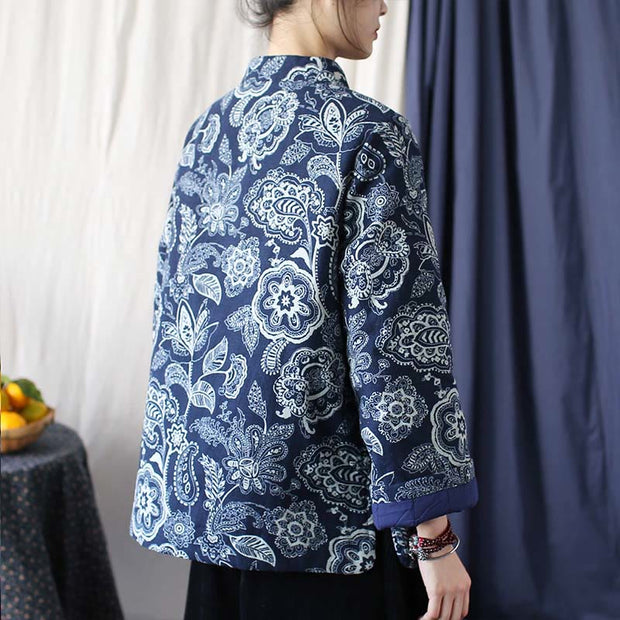 Buddha Stones Flowers Cotton Linen Jacket Shirt Chinese Northeast Style Winter Clothing 24