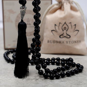 Buddha Stones 108 Mala Black Onyx Beads Yoga Meditation Prayer Beads Necklace