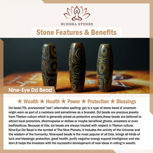Buddha Stones Handcrafted Tibetan Nine-eye Dzi Bead Protection Rope Bracelet - image 3