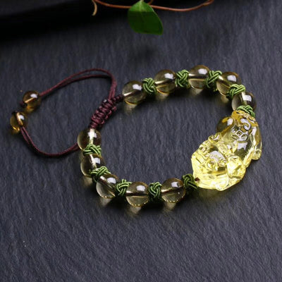 Buddha Stones Natural Citrine Pixiu Wealth Protection Bracelet Bracelet BS 10mm