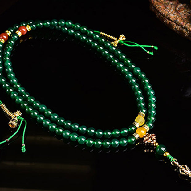 Buddha Stones 108 Beads Natural Green Agate Success Bracelet Mala