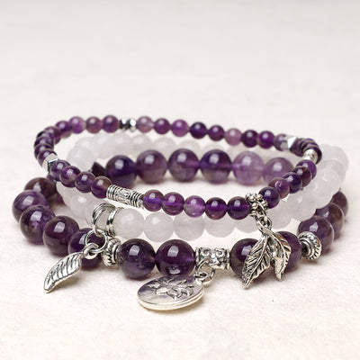 Buddha Stones 3PCS Natural Quartz Crystal Beaded Healing Energy Lotus Bracelet Bracelet BS Amethyst