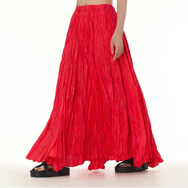 Buddha Stones Solid Color Loose Long Elastic Waist Skirt 53