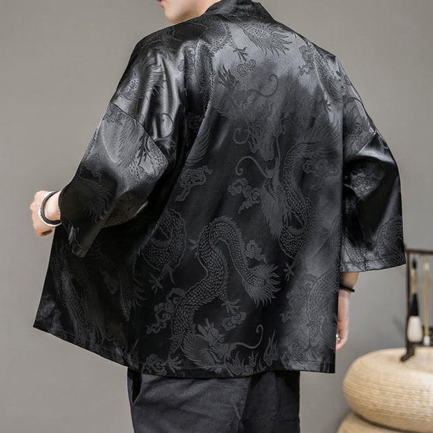 Buddha Stones Chinese Dragon Open Front Jacket Men's Kimono