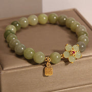 Buddha Stones Green Jade Flower Fu Character Charm Luck Bracelet Bracelet BS 6