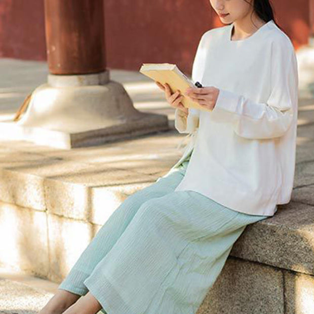 Buddha Stones Long Sleeve Jacket Shirt Top Wide Leg Pants Zen Tai Chi Yoga Meditation Clothing 2-Piece Outfit BS 18