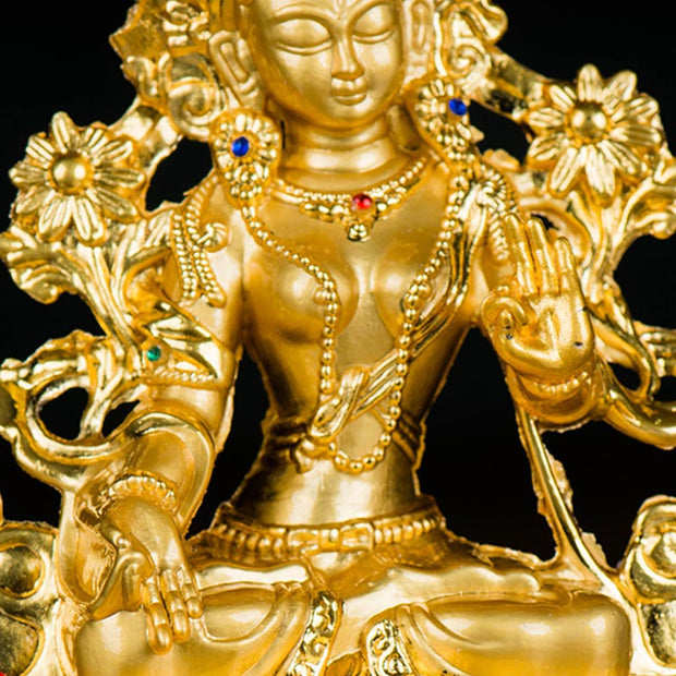 Buddha Stones Bodhisattva White Tara Hope Protection Gold Plated Statue Decoration