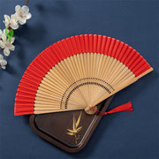 Buddha Stones Solid Color Handheld Silk Bamboo Folding Fan 21cm 7
