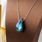 Buddha Stones Labradorite Water Drop Support Healing Necklace Pendant