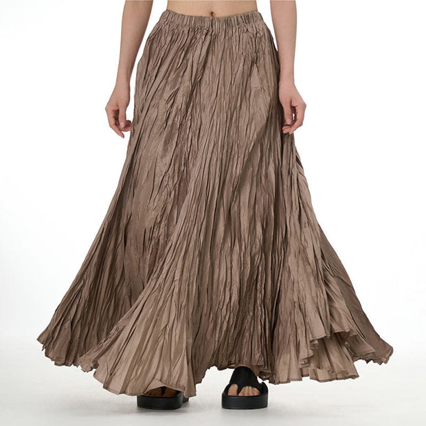 Buddha Stones Solid Color Loose Long Elastic Waist Skirt 34