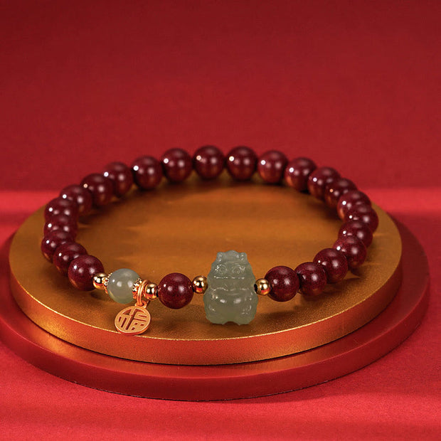 Buddha Stones 925 Sterling Silver Year of the Dragon Natural Cinnabar Hetian Jade Dragon Fu Character Ruyi As One Wishes Charm Blessing Bracelet (Extra 30% Off | USE CODE: FS30) - Cinnabar(Wrist Circumference 14-16cm) - Fu Character Charm - image 8