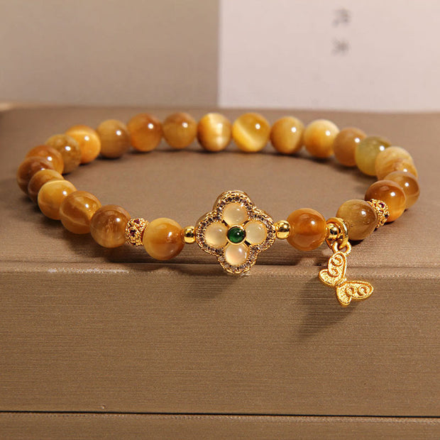 FREE Today: Clear Thinking Tiger Eye Four Leaf Clover Butterfly Bracelet