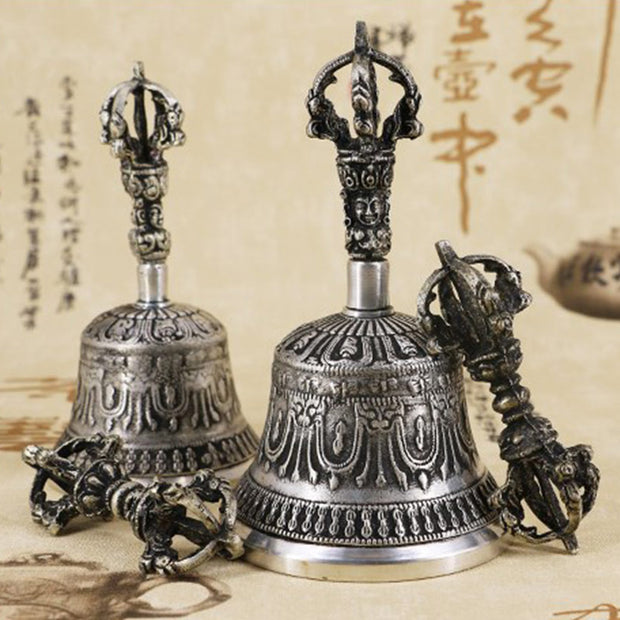 Buddha Stones Tibetan Meditation Bell and Vajra Dorje Copper Decoration Set