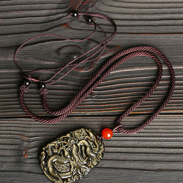 Buddha Stones Gold Sheen Obsidian Dragon Pattern Success Necklace Pendant Necklaces & Pendants BS 2