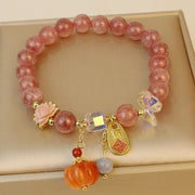 Buddha Stones Natural Strawberry Quartz Fu Character Pumpkin Charm Positive Bracelet Bracelet BS 1