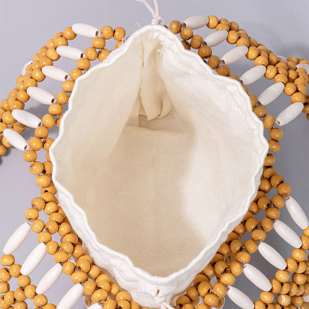 Buddha Stones Hand-woven Round Wooden Beads Handbag