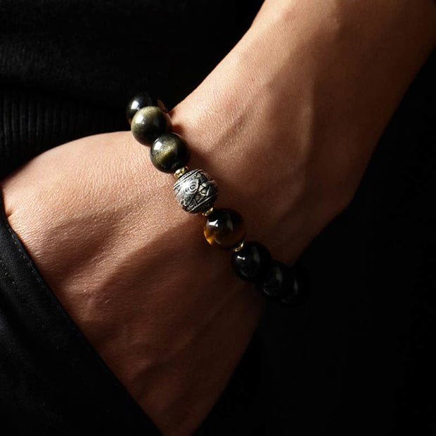 Buddha Stones To Experience a Reversal of Fortune Rainbow Obsidian Gold Sheen Obsidian Protection Bracelet Bracelet BS 1