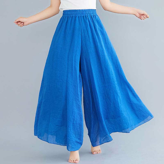 Buddha Stones Women Casual Loose Cotton Linen Wide Leg Pants For Yoga Dance Wide Leg Pants BS Royal Blue (Waist 64cm/Length 95cm)