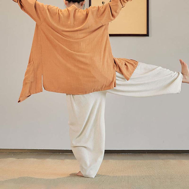 Buddha Stones Plain Long Sleeve Coat Jacket Top Wide Leg Pants Zen Tai Chi Yoga Meditation Clothing Clothes BS 30