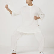 Buddha Stones 2Pcs Buttons Men's Three Quarter Sleeve Shirt Top Pants Meditation Zen Tai Chi Cotton Linen Clothing Set 3
