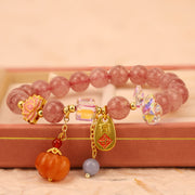 Buddha Stones Natural Strawberry Quartz Fu Character Pumpkin Charm Positive Bracelet Bracelet BS 2