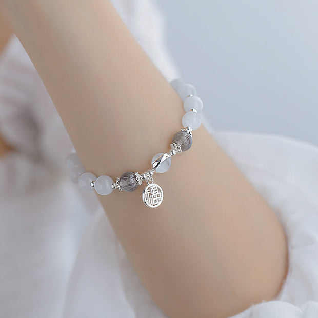 FREE Today: Bring Good Fortune Cat's Eye Moonstone Fu Character Ball Charm Support Bracelet
