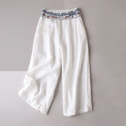 Buddha Stones Frog-button Embroidery Cotton Linen Straight Wide Leg Pants With Pockets 1