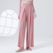 Buddha Stones Solid Color Loose Wide Leg Pants Dance Women's Yoga Pants Wide Leg Pants BS Pink XL(Waist 69cm/Hips 133cm/Length 104cm)