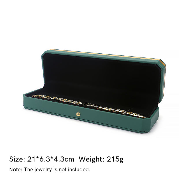 Buddha Stones Jewelry Storage Box PU Leather Gift Box - Dark Green - Chain Box (21*6.3*4.3cm) - image 12