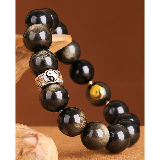 Buddha Stones 925 Sterling Silver Black Obsidian Gold Sheen Obsidian Silver Sheen Obsidian Yin Yang Protection Bracelet (Extra 35% Off | USE CODE: FS35) - image 6