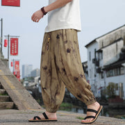 Buddha Stones Leaf Pattern Loose Men's Harem Pants With Pockets Men's Harem Pants BS 4