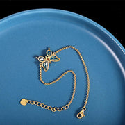 Buddha Stones 925 Sterling Silver Plated Gold Garnet Butterfly Freedom Bracelet Ring Earrings Set Bracelet Necklaces & Pendants BS 8