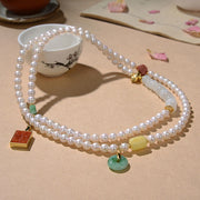 Buddha Stones 925 Sterling Silver Pearl Hetian Jade Red Agate Double Happiness Amber Luck Quadruple Wrap Bracelet (Extra 30% Off | USE CODE: FS30) - image 3