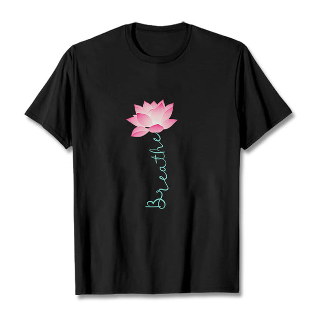 Buddha Stones BREATHE Lotus Tee T-shirt T-Shirts BS Black 2XL