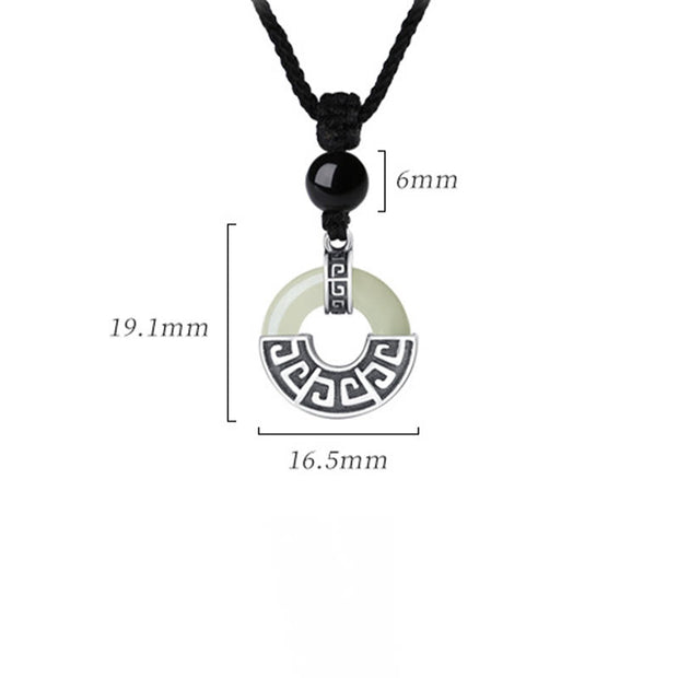 Buddha Stones 925 Sterling Silver Natural Hetian Jade Peace Buckle Prosperity Necklace Pendant