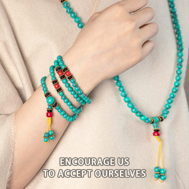 Buddha Stones Tibetan Turquoise Healing Mala Bracelet Mala Bracelet BS 2