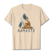 Buddha Stones NAMASTE Buddha Lotus Leaf Tee T-shirt T-Shirts BS Bisque Thin Font NAMASTE 2XL