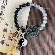 FREE Today: Balance And Protection Cat's Eye Ebony Wood Yin Yang Bagua Coin Rope Bracelet