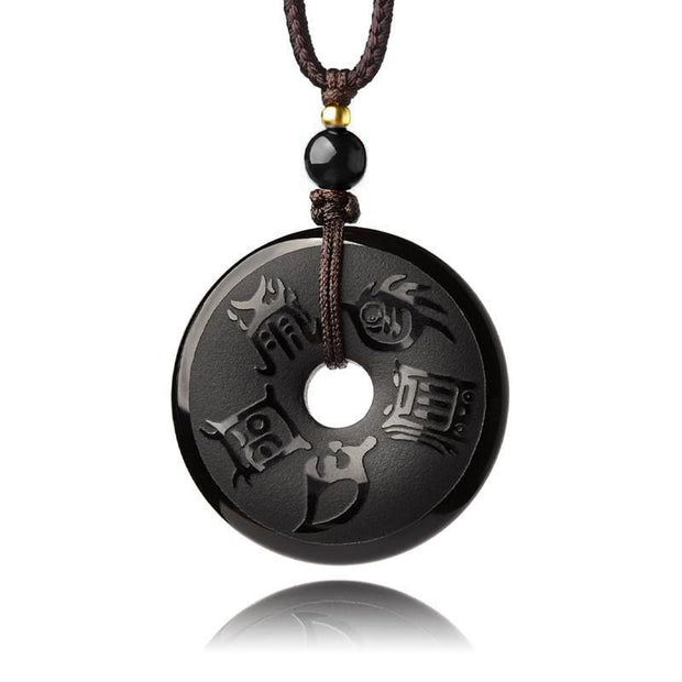 Buddha Stones Black Obsidian Taoism Five Sacred Mountains Carved Strength Peace Buckle Necklace Pendant Key Chain Phone Hanging Decoration