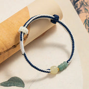 Buddha Stones 925 Sterling Silver Hetian Jade Bead Abundance Braided Rope Bracelet