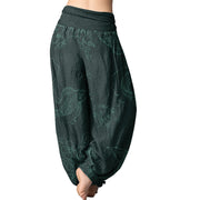 Buddha Stones Koi Fish Floral Pattern Women's Elastic Waist Harem Pants