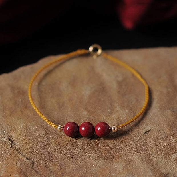Buddha Stones 14K Gold Plated Natural Cinnabar Blessing String Braided Bracelet Bracelet BS 2