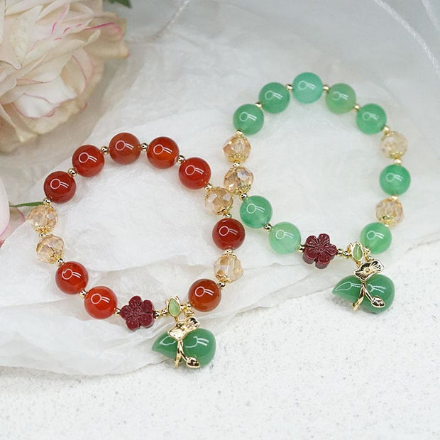 Buddha Stones Natural Red Agate Green Agate Gourd Cinnabar Flower Beads Confidence Bracelet 16