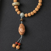 Buddha Stones Bodhi Seed Three-eyed Dzi Bead Buddha Hand Charm Wealth Bracelet